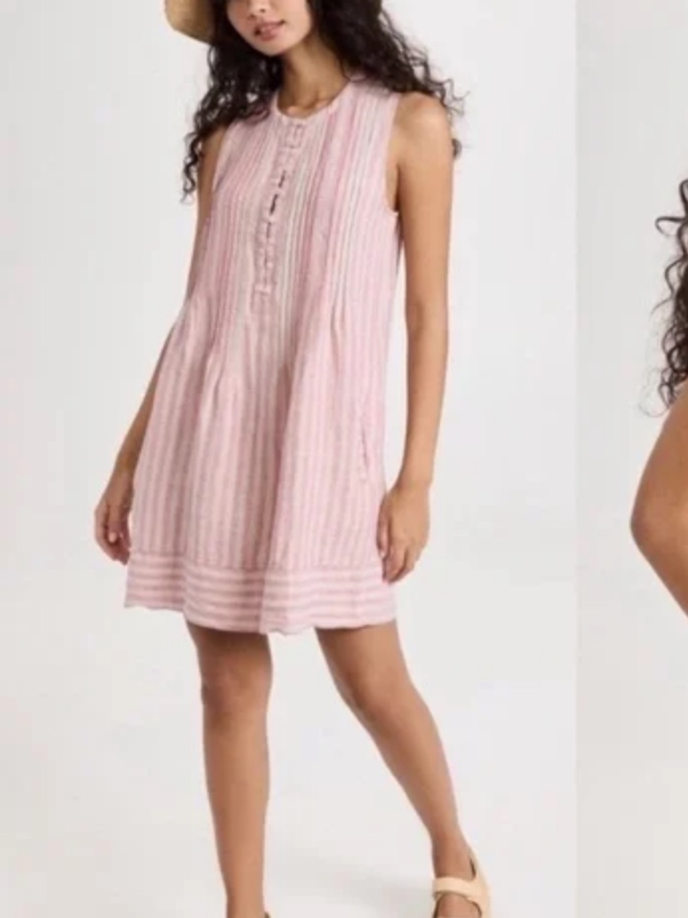 FAHERTY WOMENS ISHA STRIPED LINEN MINI DRESS PINK WHITE XS